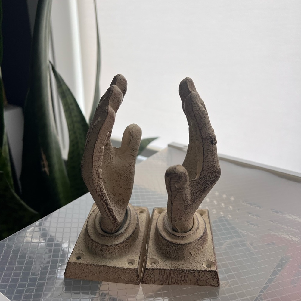 Decorative Distressed Cast Iron Hand Wall Hang / Bookends - Picture 1 of 6